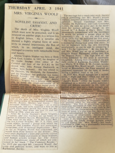 Virginia Woolf Obituary